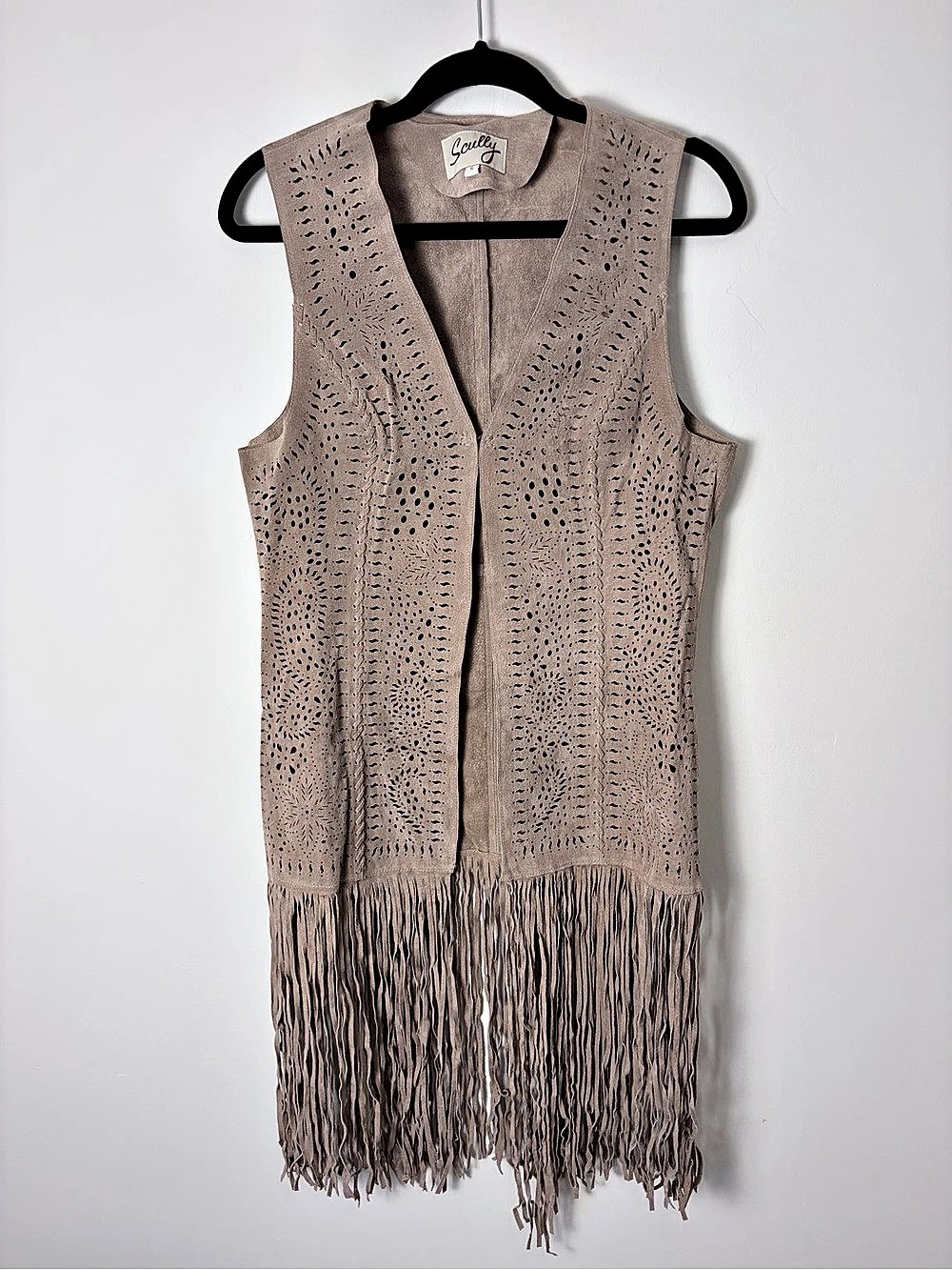 VINTAGE Scully Genuine Leather Suede Fringe Vest Small Taupe Western Boho S